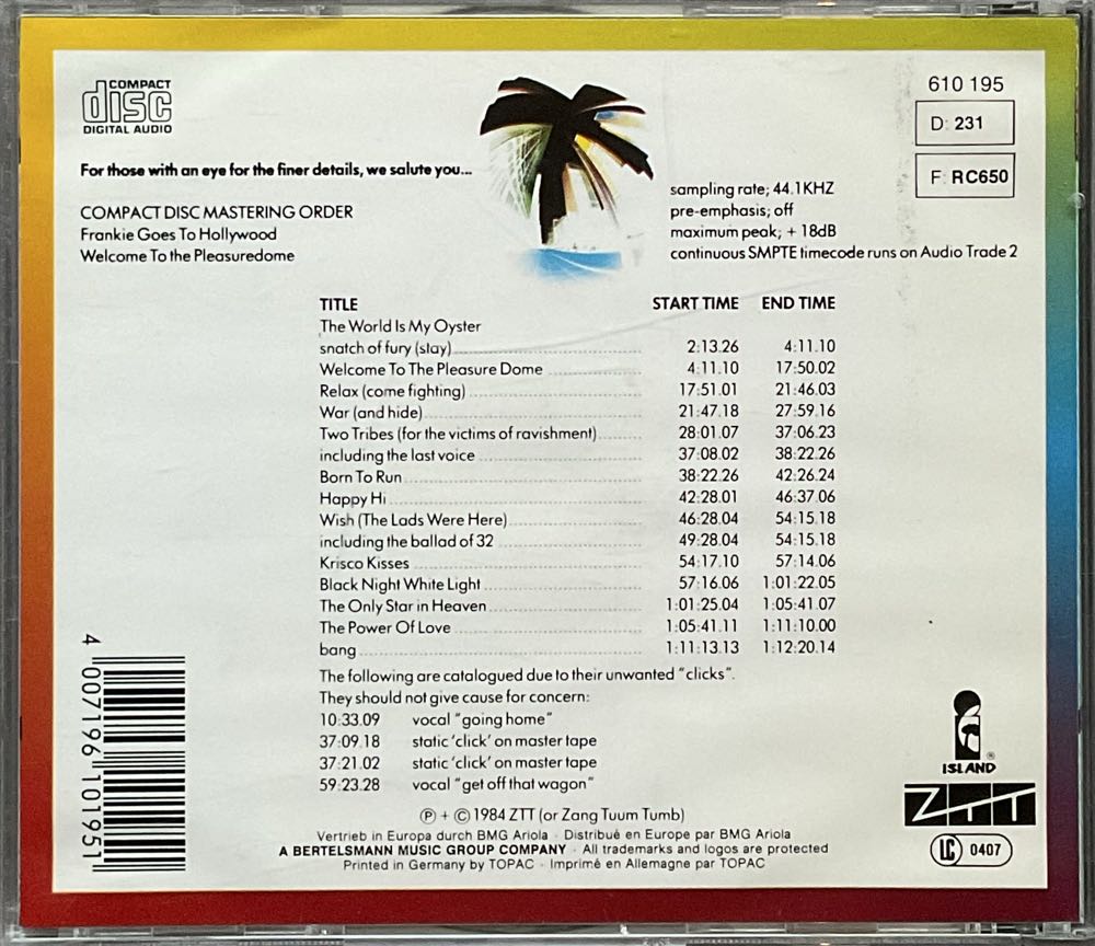 Welcome to the pleasuredome - Frankie Goes To Hollywood (CD - 64) music collectible [Barcode 4007196101951] - Main Image 3