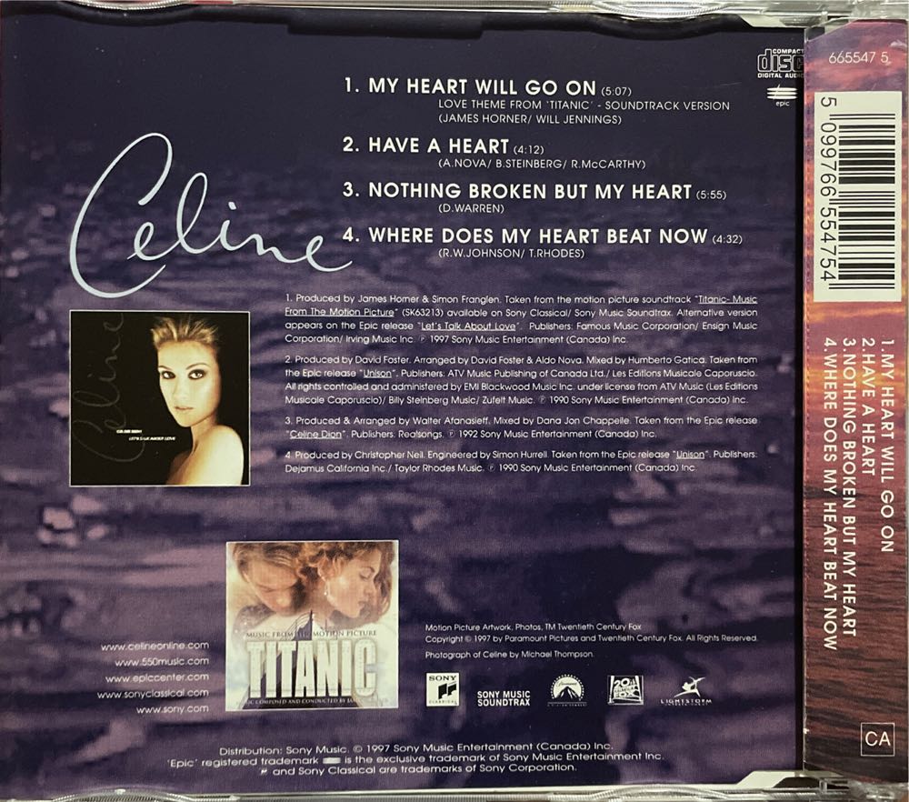 My Heart Will Go On - Celine Dion (CD) music collectible [Barcode 5099766554754] - Main Image 2