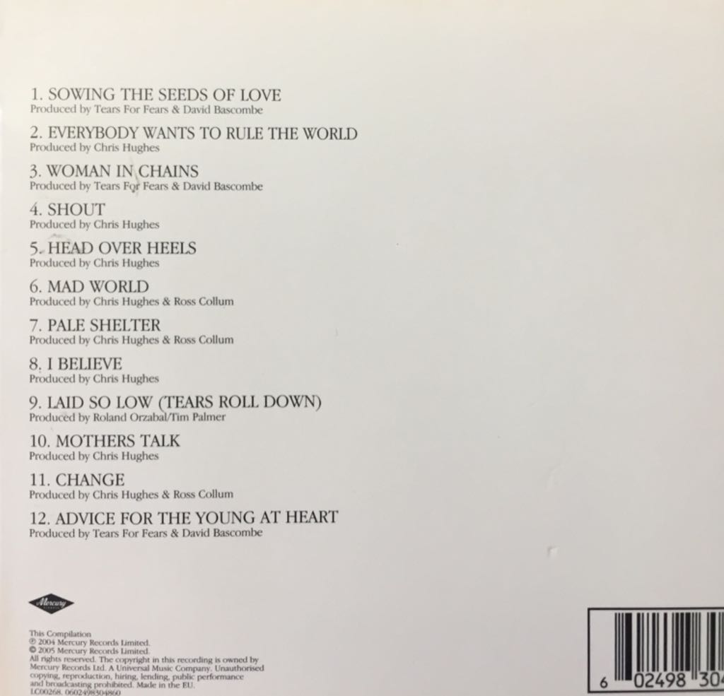Tears Roll Down - Tears For Fears (CD) music collectible [Barcode 602498304860] - Main Image 2