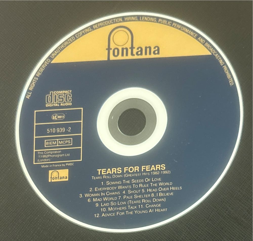 Tears Roll Down - Tears For Fears (CD) music collectible [Barcode 602498304860] - Main Image 3