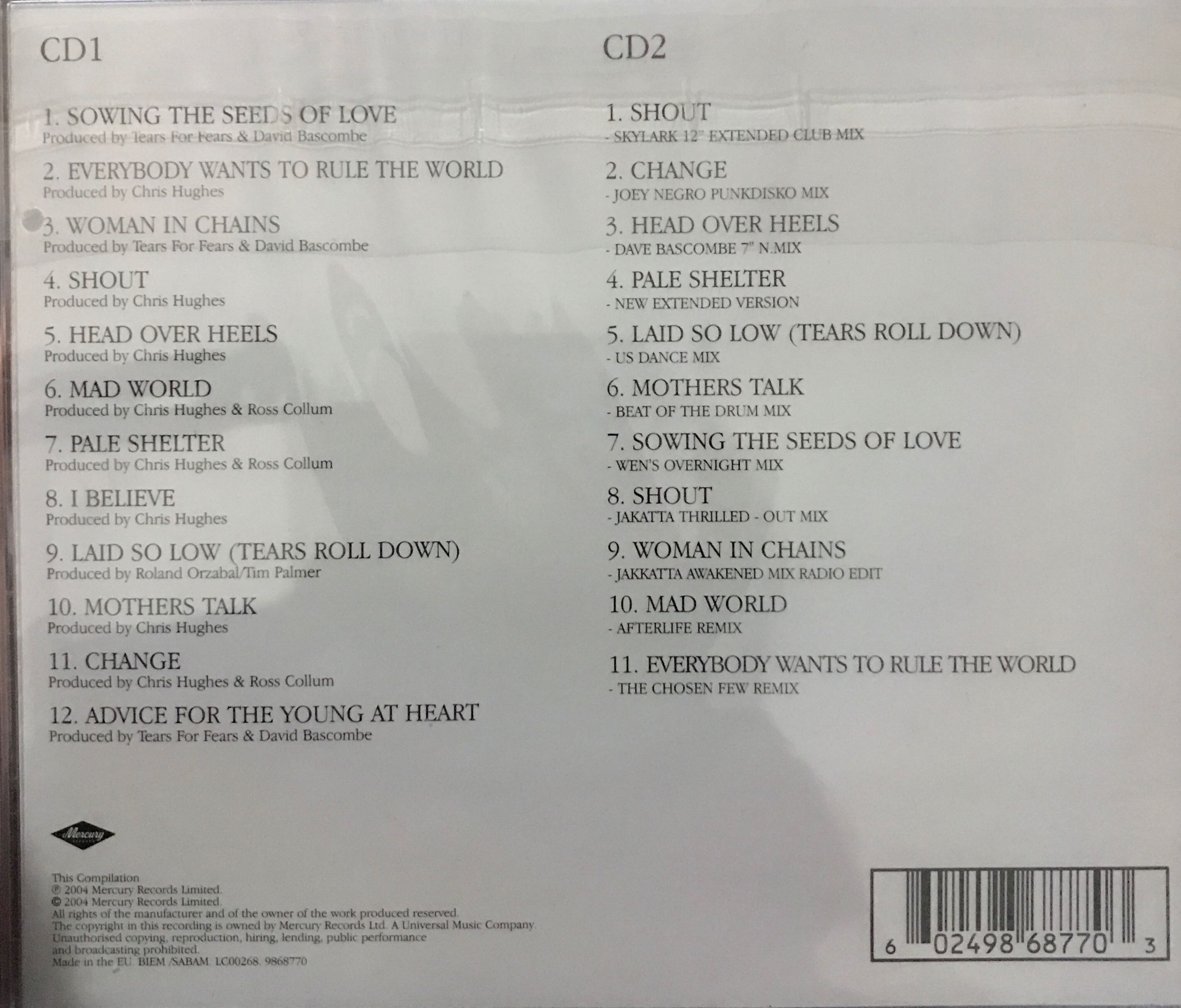 Tears Roll Down - Tears For Fears (CD) music collectible [Barcode 602498687703] - Main Image 2