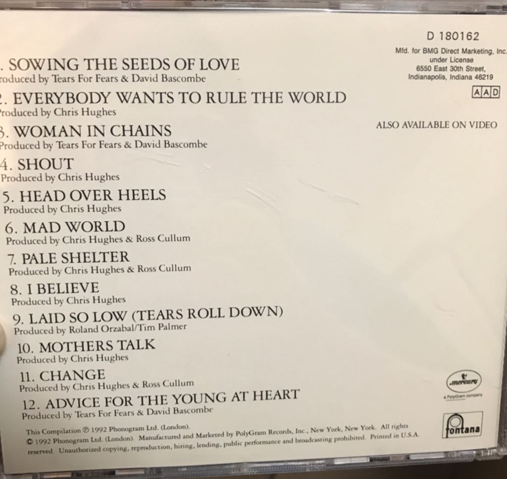 Tears Roll Down - Tears For Fears music collectible - Main Image 2