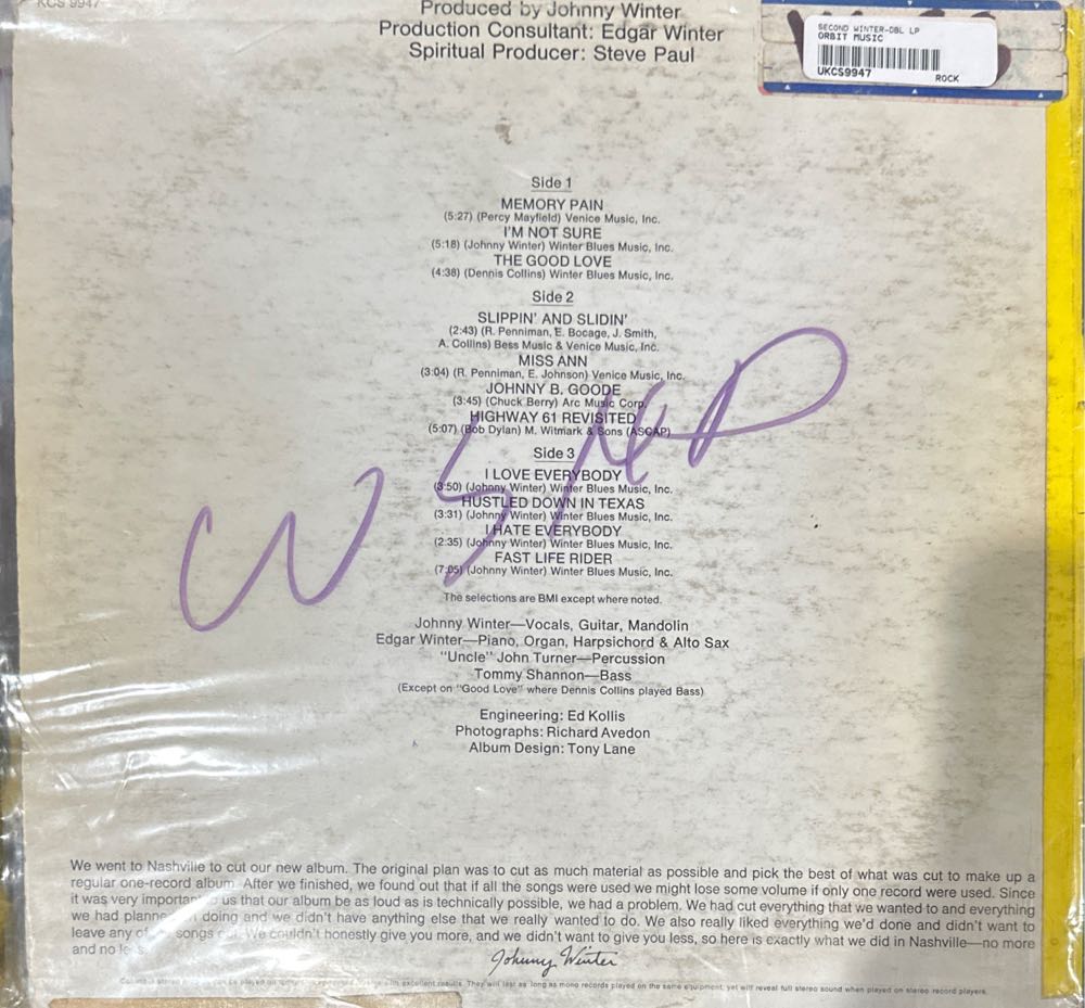 Second Winter - Winter, Johnny (12”) music collectible - Main Image 4