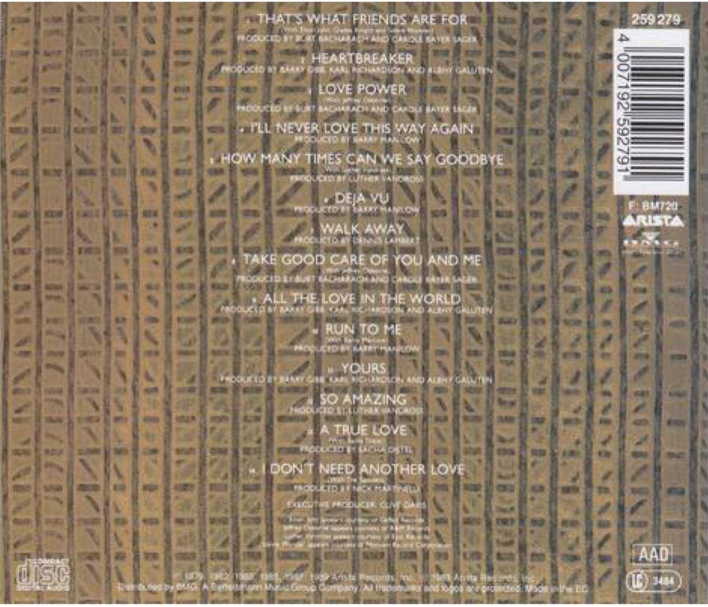 Dionne Warwick Greatest Hits 1979-1990 - Dionne Warwick (CD - 49) music collectible [Barcode 078221854023] - Main Image 2