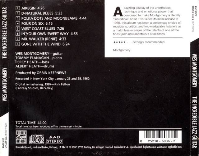 The Incredible Jazz Guitar Of Wes Montgomery - Wes Montgomery (12” - 44) music collectible [Barcode 090204649921] - Main Image 2