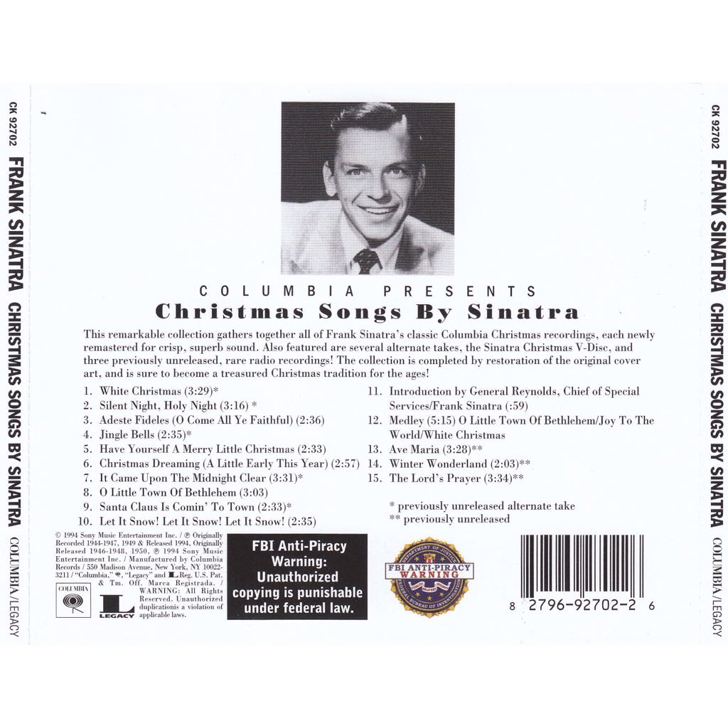 Christmas Songs by Sinatra - Sinatra, Frank (CD - 42) music collectible [Barcode 886971110623] - Main Image 2