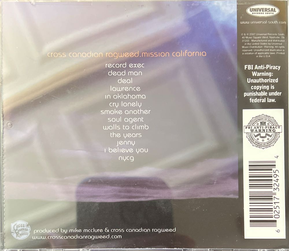 Mission California - Cross Canadian Ragweed (CD - 54) music collectible [Barcode 602517324954] - Main Image 2