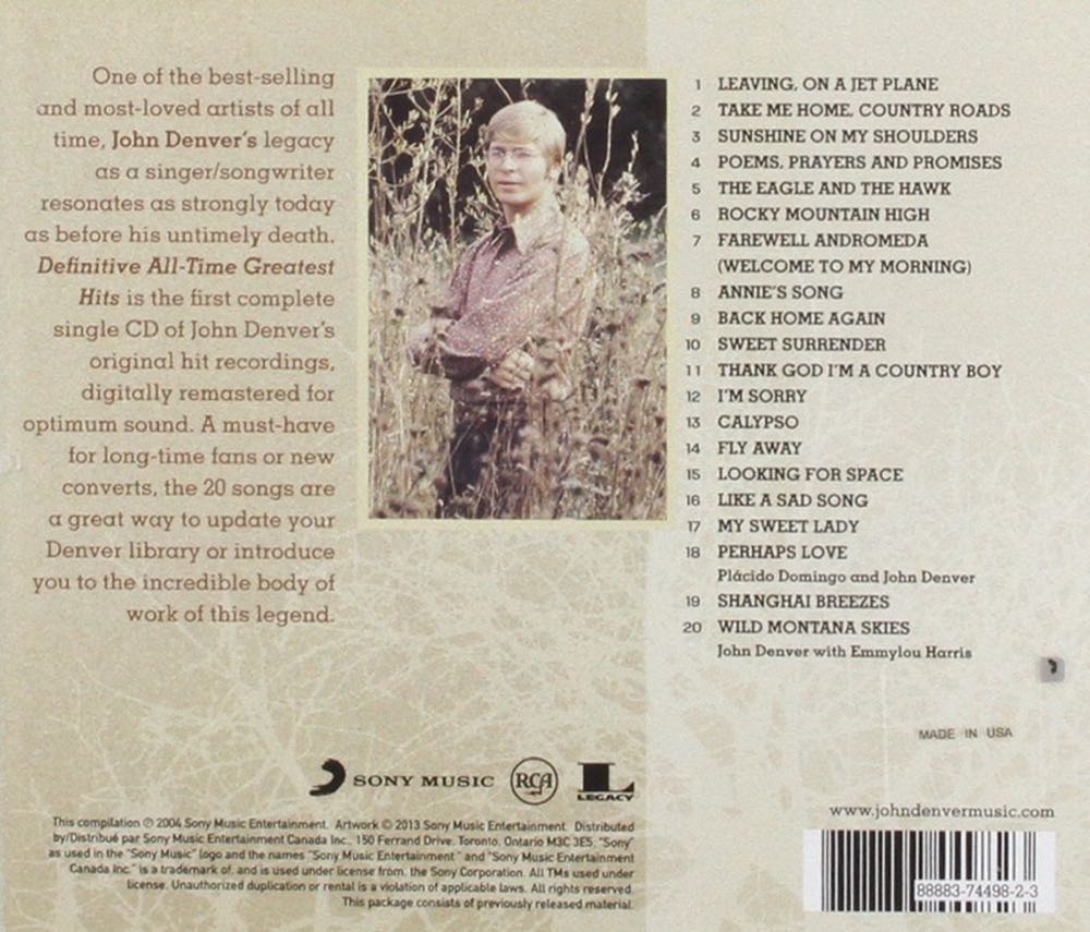 Definitive All-Time Greatest Hits - Denver, John (CD) music collectible [Barcode 886972267623] - Main Image 2