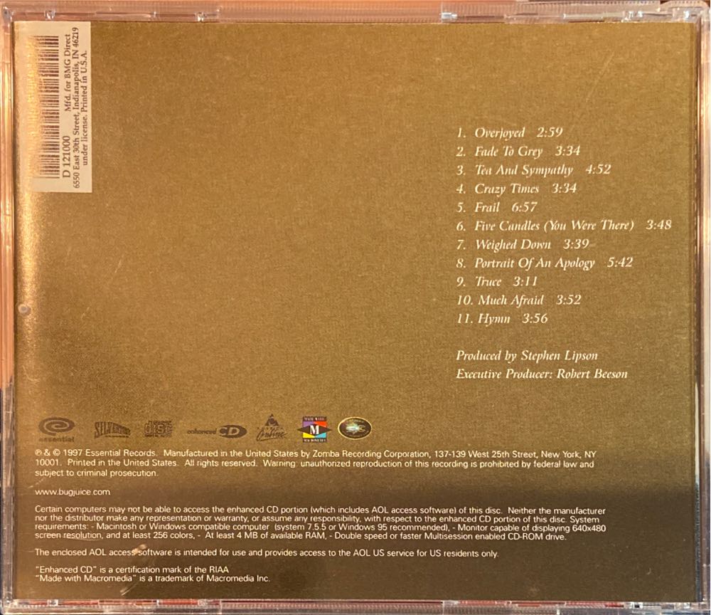 Much Afraid - Jars Of Clay (CD - 46:06) music collectible [Barcode 012414161222] - Main Image 2