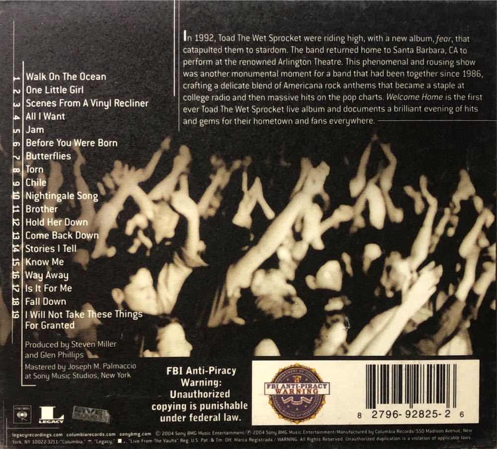 Welcome Home: Live - Toad The Wet Sprocket (CD) music collectible [Barcode 827969282526] - Main Image 2