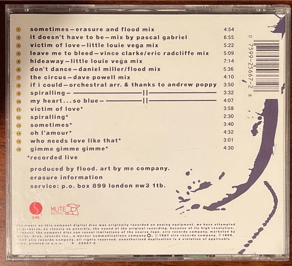 Two Ring Circus - Erasure (CD - 73:37) music collectible [Barcode 075992566728] - Main Image 2