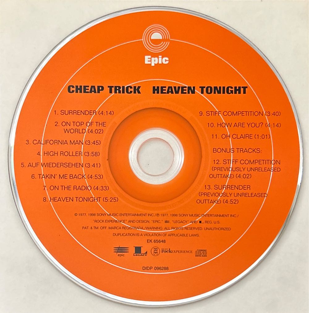 Heaven Tonight - Cheap Trick (CD - 53) music collectible [Barcode 886972378527] - Main Image 4