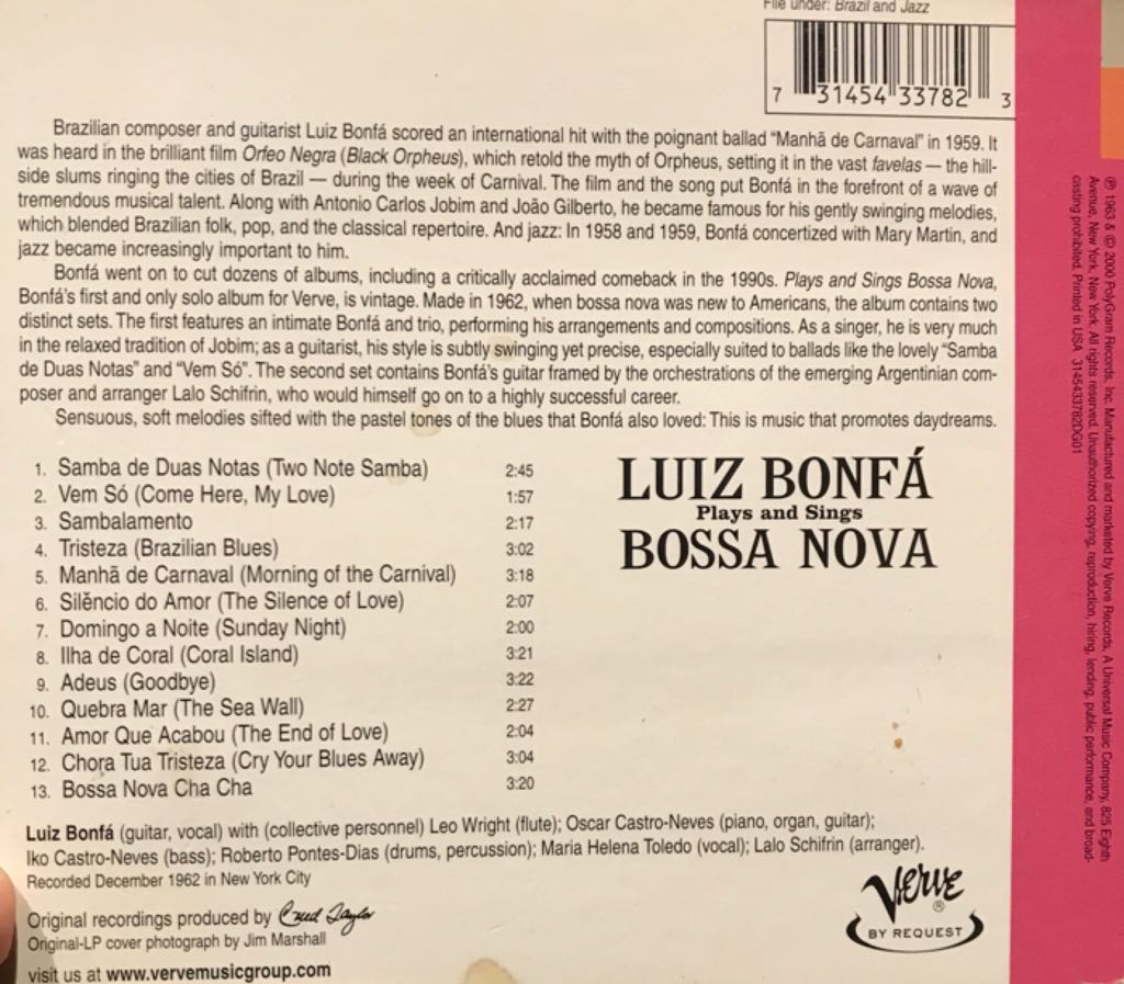 Recado Novo De Luis Bonfa - Luiz Bonfa (CD) music collectible [Barcode 731454337823] - Main Image 2