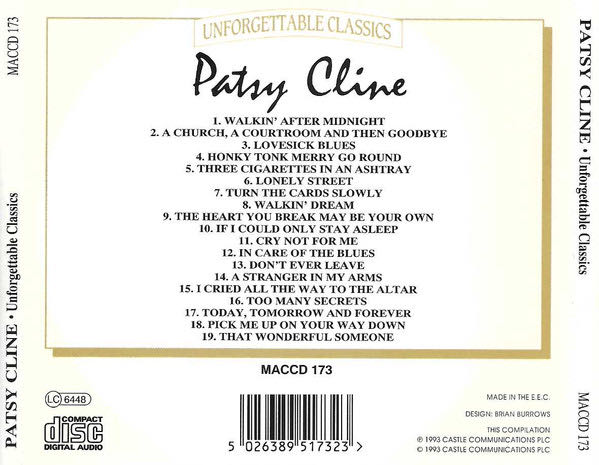 Patsy Cline - Unforgettable Classics - Cline, Patsy (CD - 47) music collectible [Barcode 5026389517323] - Main Image 2