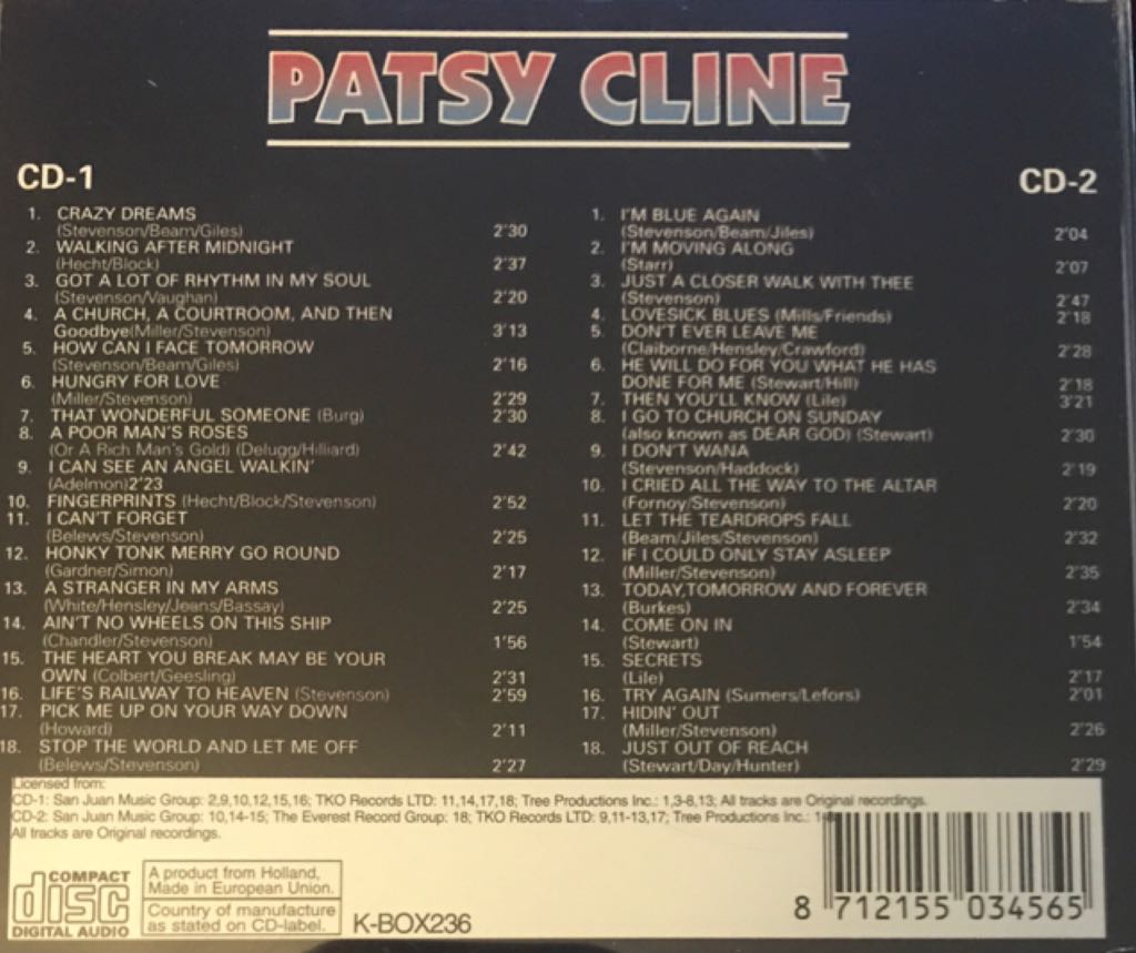 Patsy Cline - Patsy Cline (12”) music collectible [Barcode 8712155034565] - Main Image 2