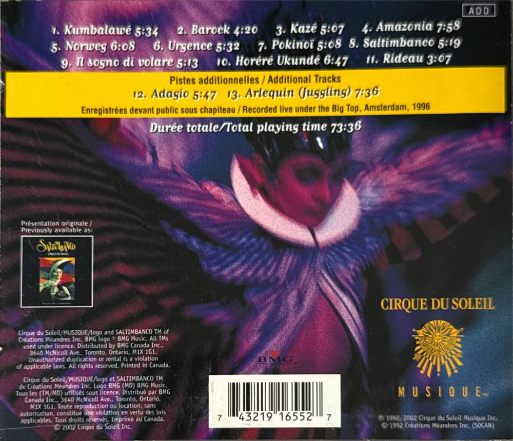 Saltimbanco - Rene Dupere (CD) music collectible [Barcode 743219165527] - Main Image 2