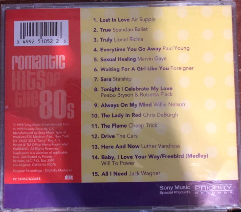 Romantic Hits of the 80s - Chart Toppers (CD) music collectible [Barcode 049925105223] - Main Image 2