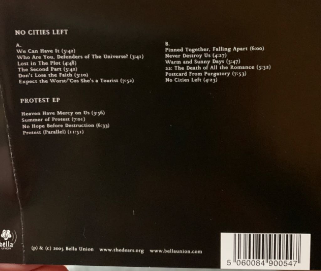 No Cities Left and Protest EP BELLA 87 - Dears, The (CD) music collectible [Barcode 5060084900547] - Main Image 2