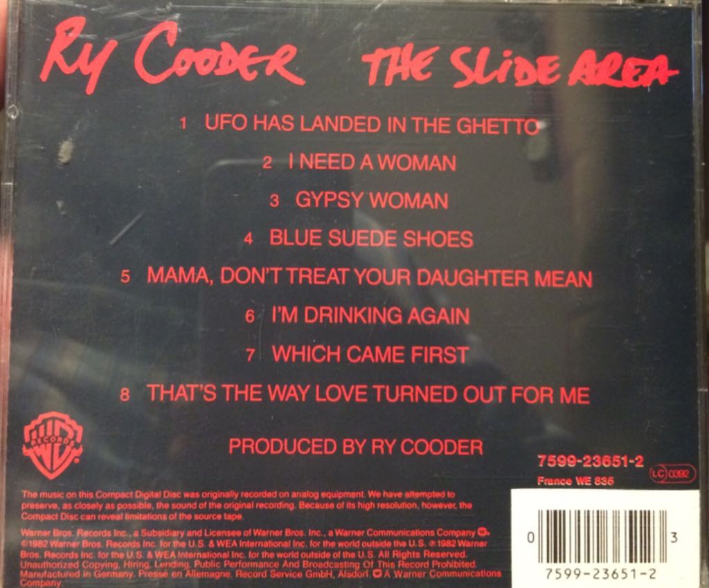 The Slide Area - Ry Cooder - Ry Cooder (CD - 39) music collectible [Barcode 075992365123] - Main Image 2