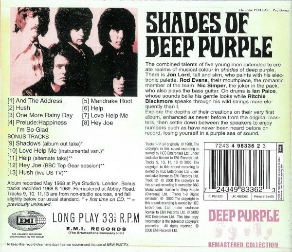 Shades Of Deep Purple - Deep Purple (CD) music collectible [Barcode 724349833623] - Main Image 3