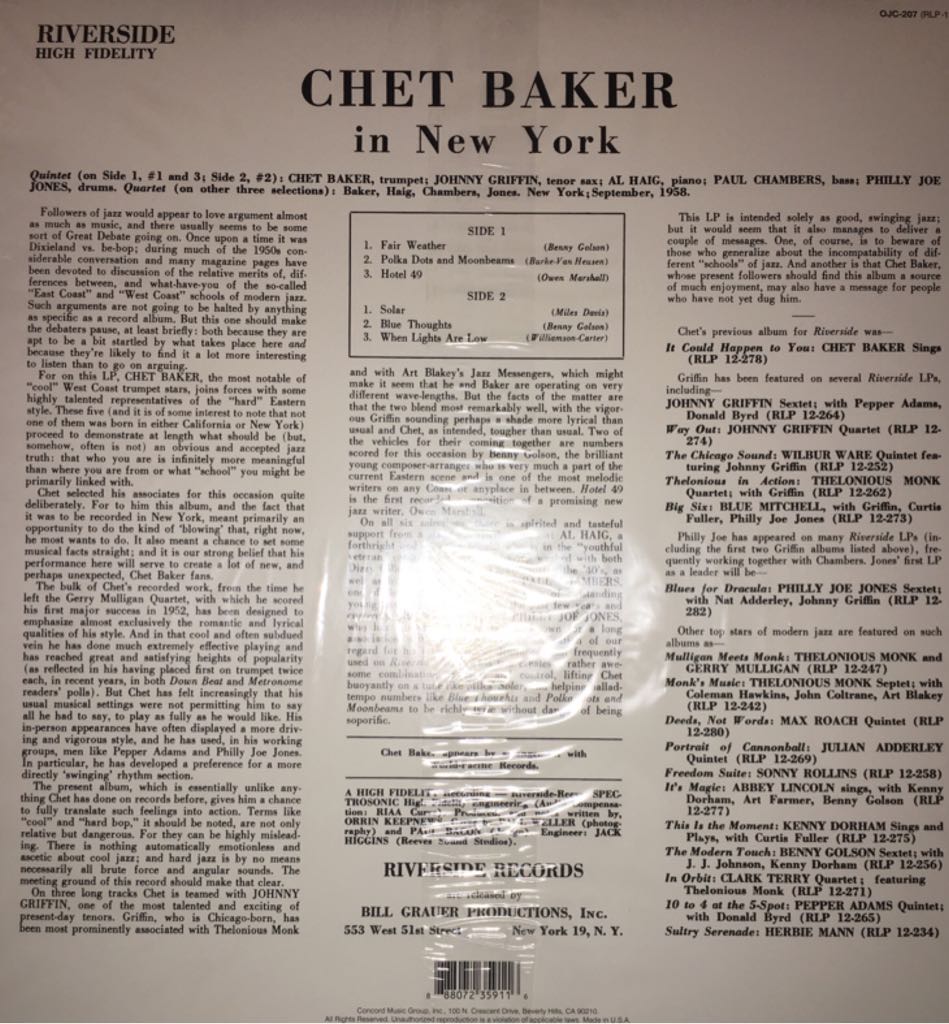 Chet Baker in New York - Chet Baker (12”) music collectible - Main Image 2