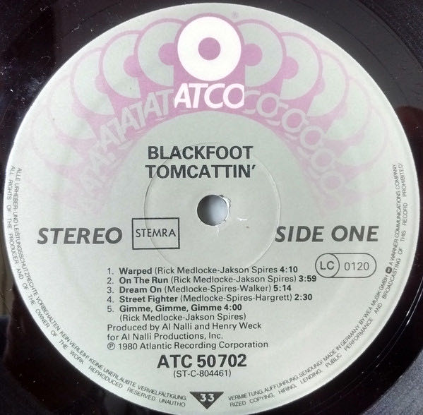 Tomcattin - Blackfoot (12” - 40:42) music collectible [Barcode 075679038326] - Main Image 3