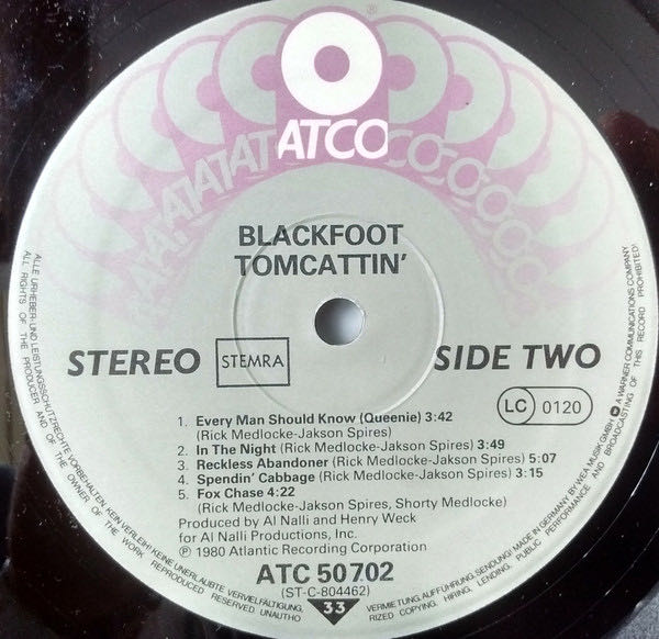 Tomcattin - Blackfoot (12” - 40:42) music collectible [Barcode 075679038326] - Main Image 4