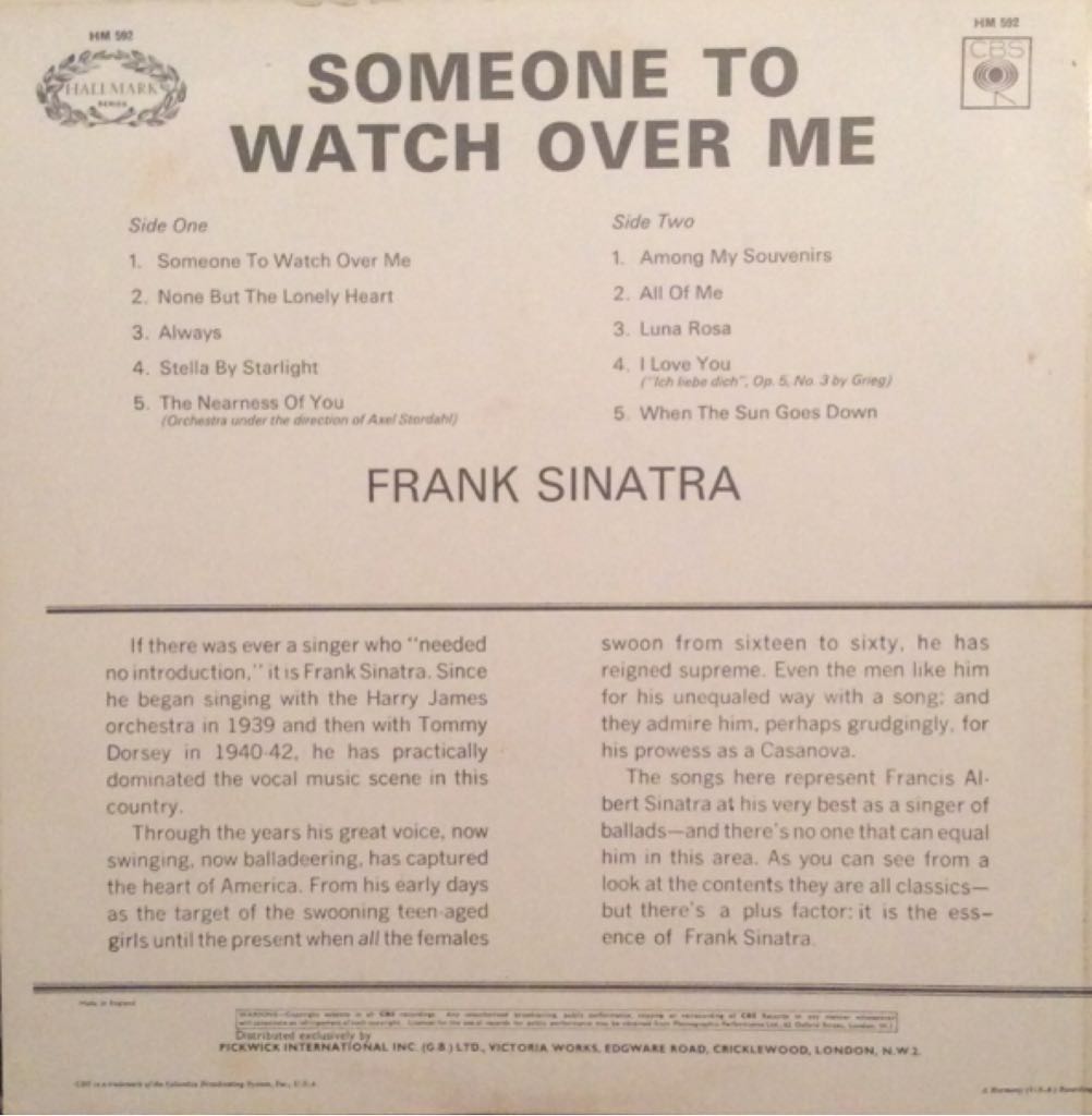 Someone To Watch Over Me - Frank Sinatra (12”) music collectible - Main Image 2