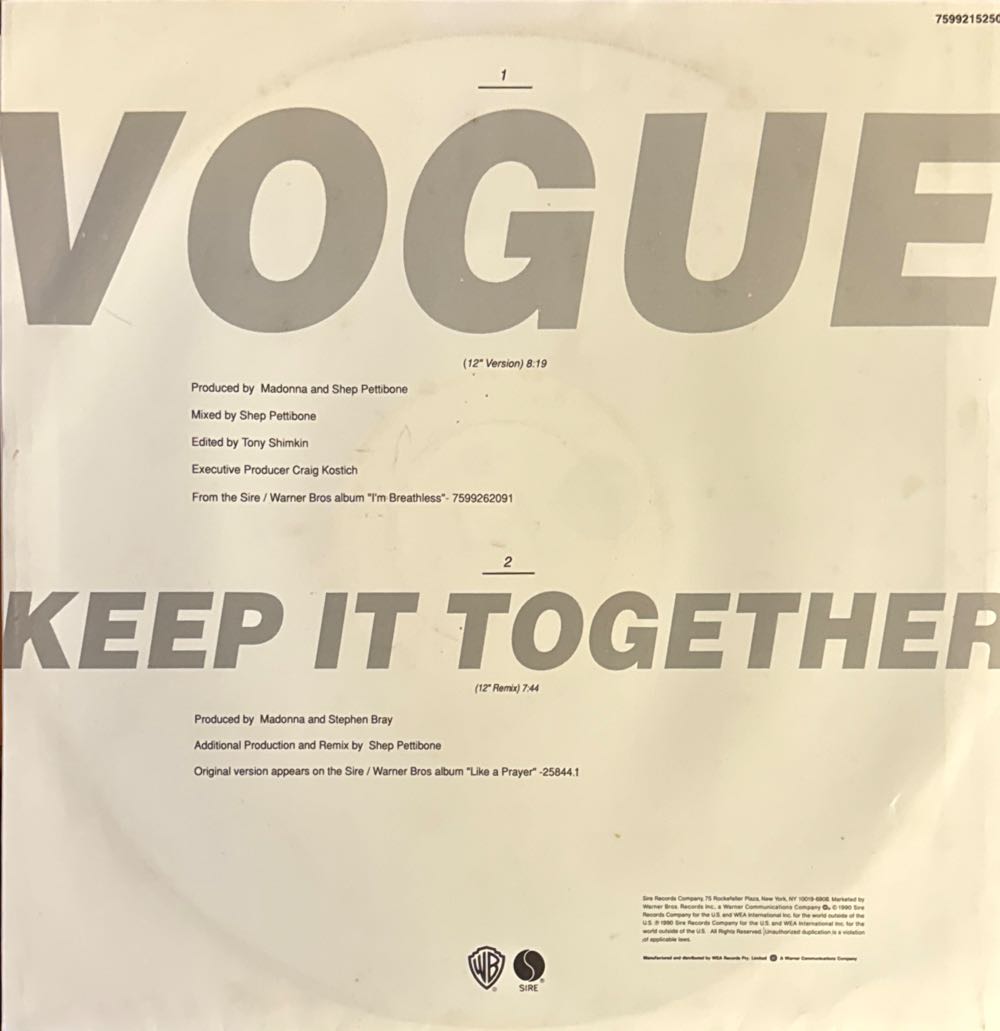 Vogue - Madonna (12”) music collectible [Barcode 075992152501] - Main Image 2