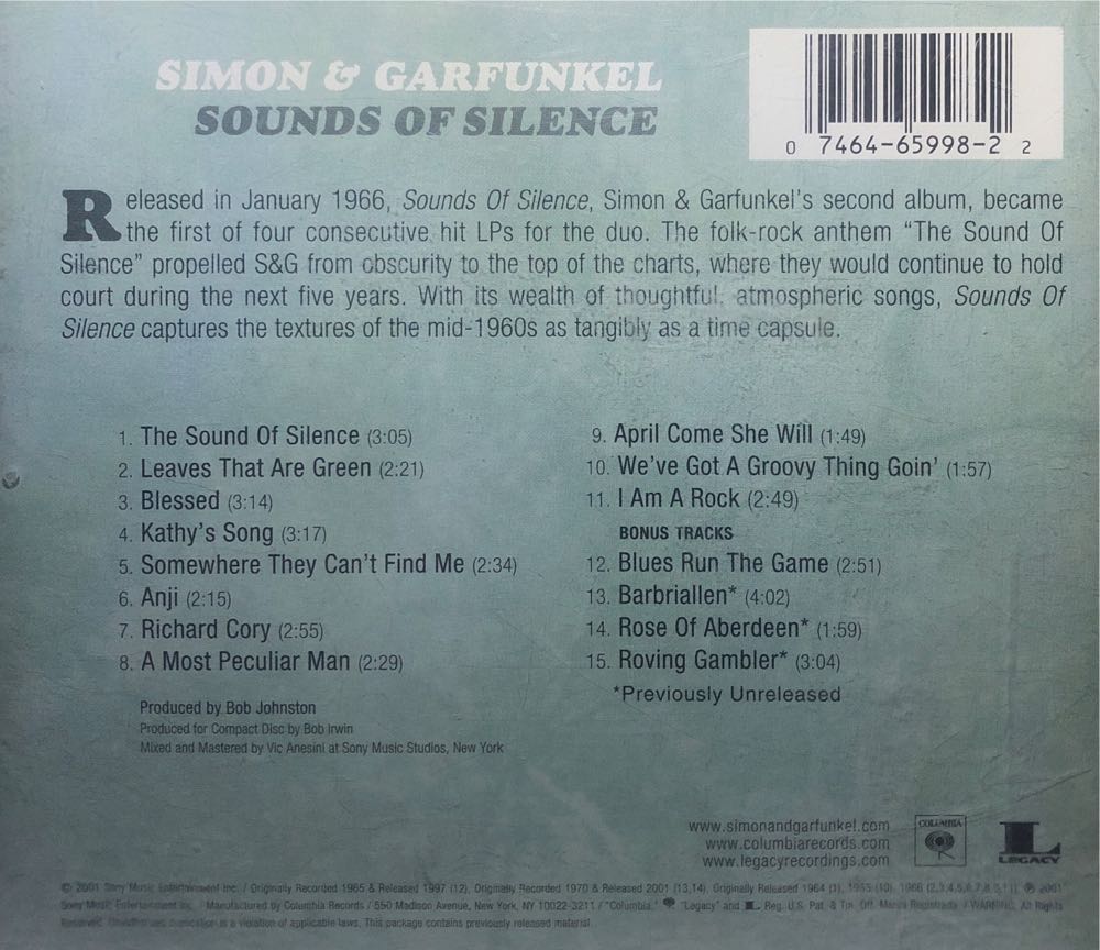 Sounds of Silence - Simon & Garfunkel  ‎ (CD) music collectible [Barcode 074646599822] - Main Image 2