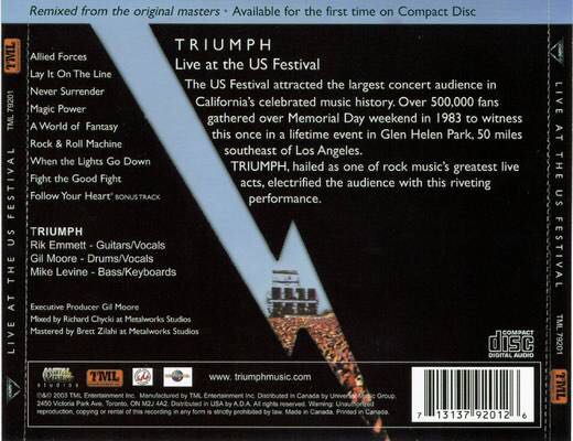 Live at the US Festival (2CD) - Triumph (CD - 55) music collectible [Barcode 713137920126] - Main Image 2