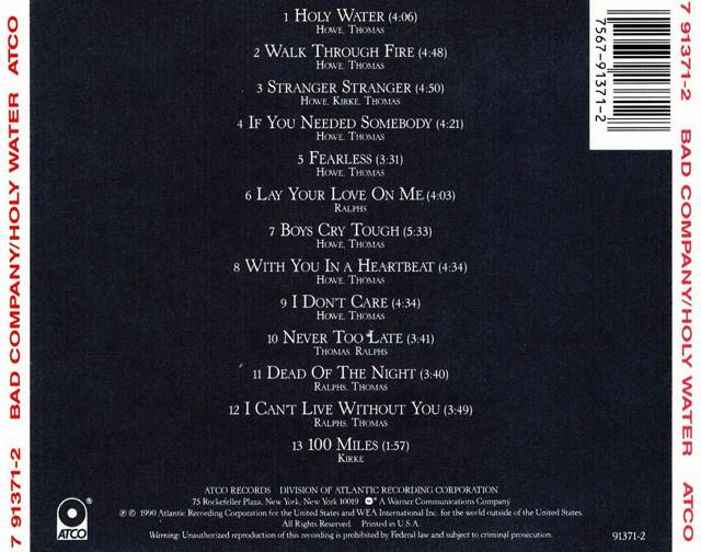 Holy Water - Bad Company (CD - 53:27) music collectible [Barcode 075679137128] - Main Image 2