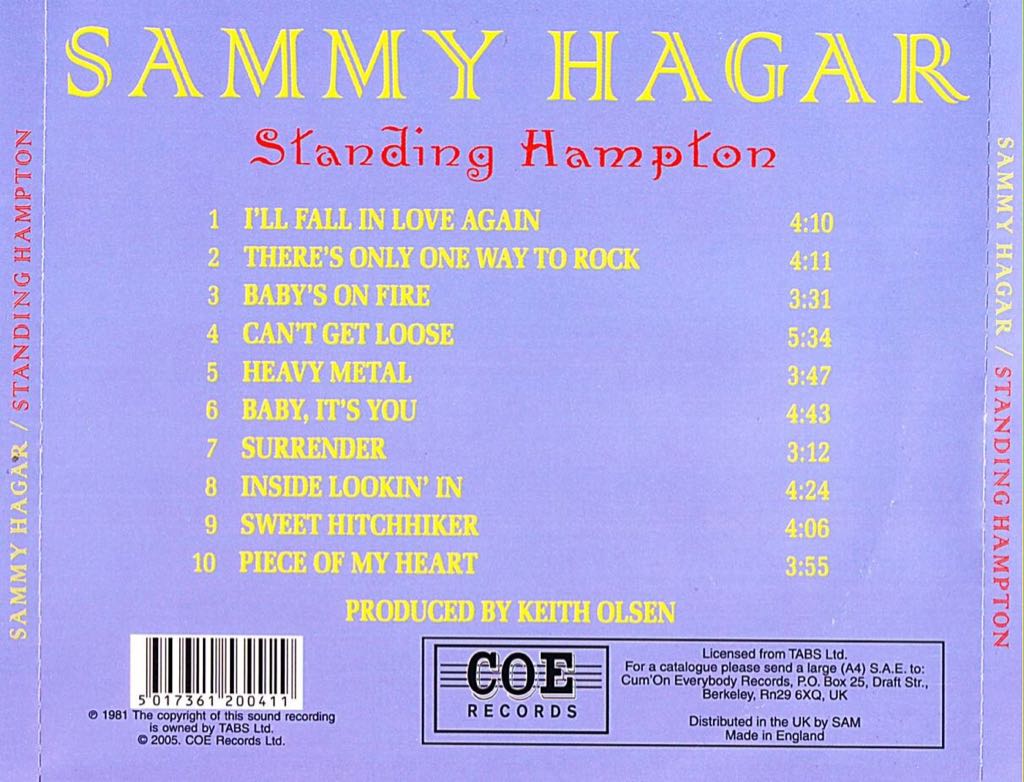 Standing Hampton - Sammy Hagar (CD - 42) music collectible [Barcode 720642200629] - Main Image 2