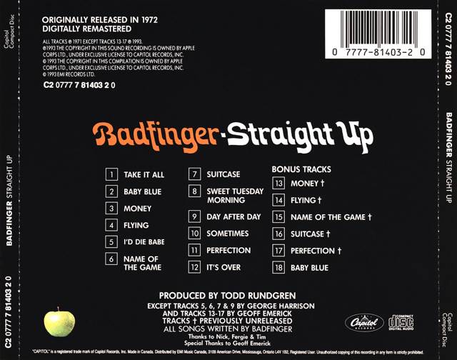 Straight Up - Badfinger (CD - 43) music collectible [Barcode 077778140320] - Main Image 2