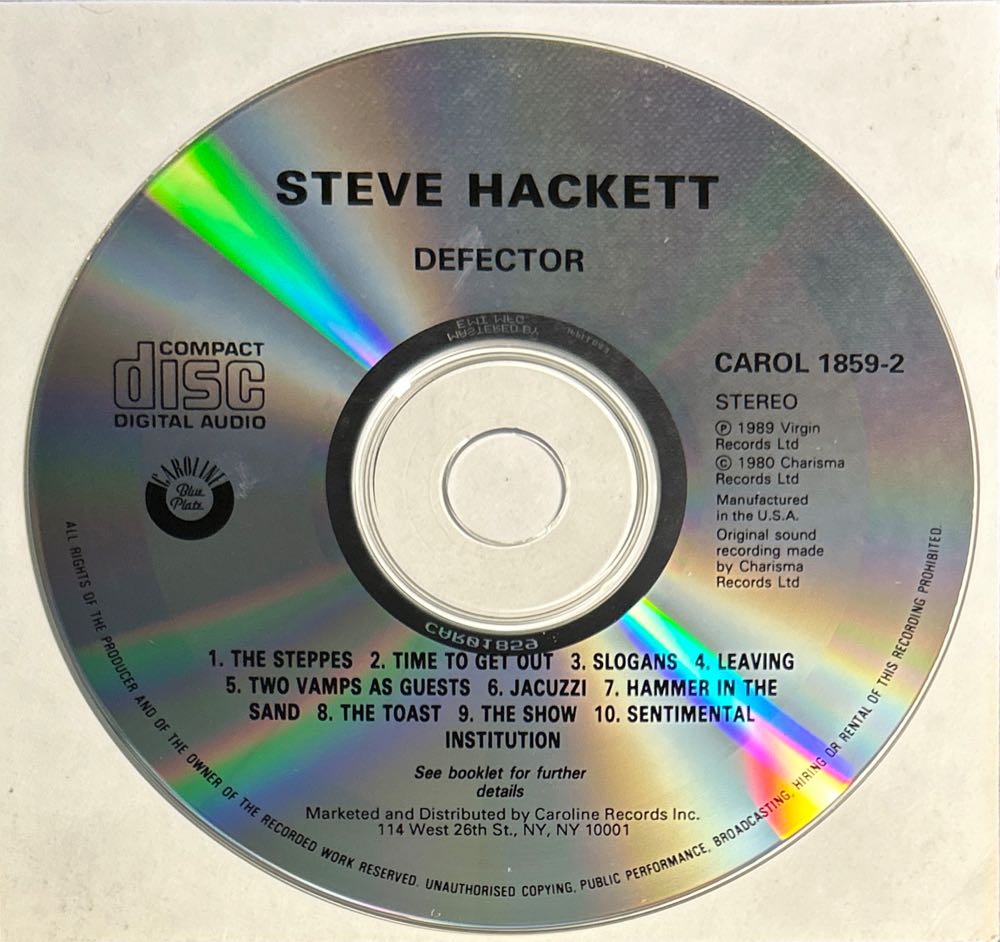 Defector - Hackett, Steve (CD - 37) music collectible [Barcode 017046185929] - Main Image 4