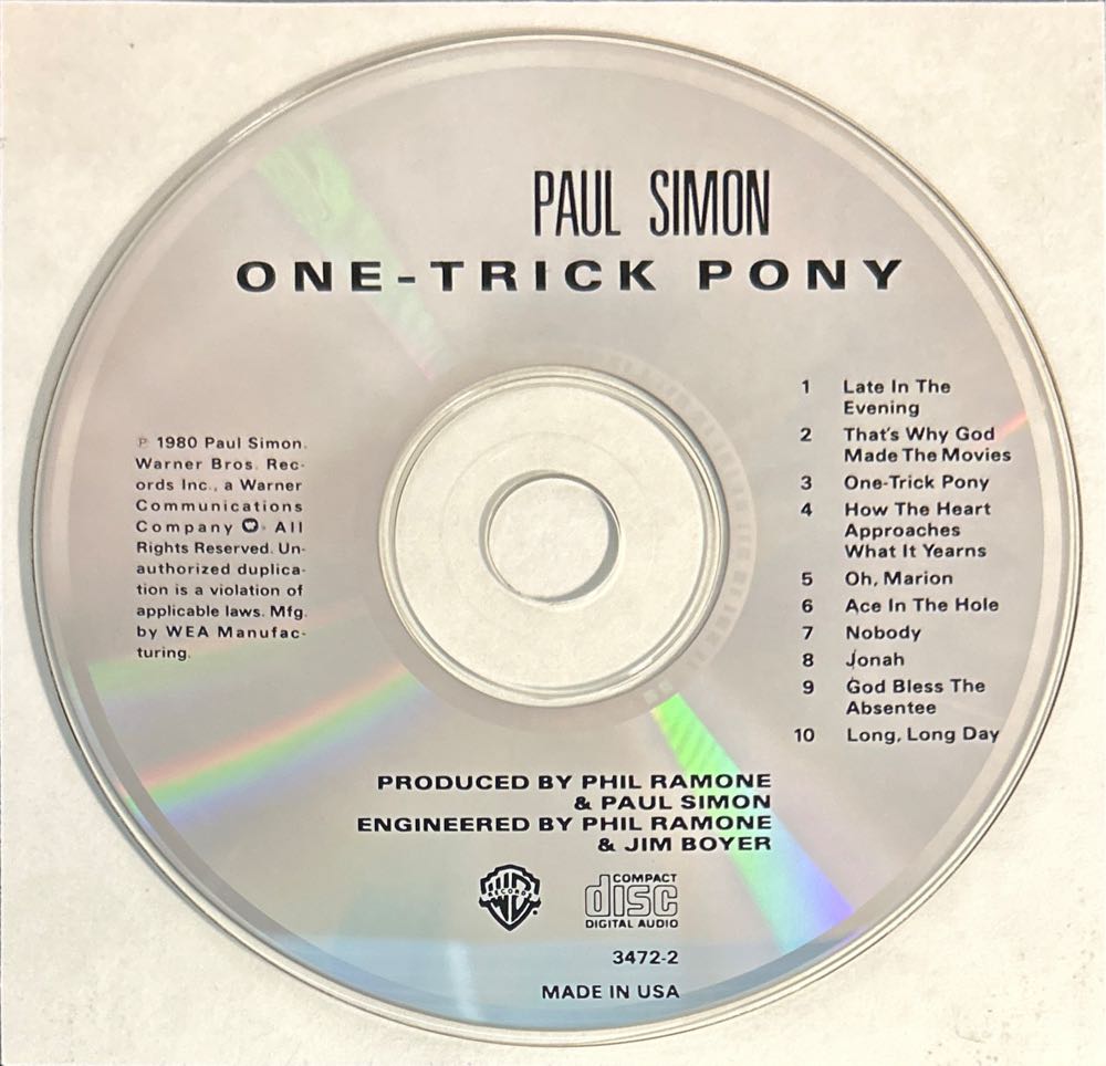 One Trick Pony - Simon, Paul (CD - 39) music collectible [Barcode 075992740722] - Main Image 4