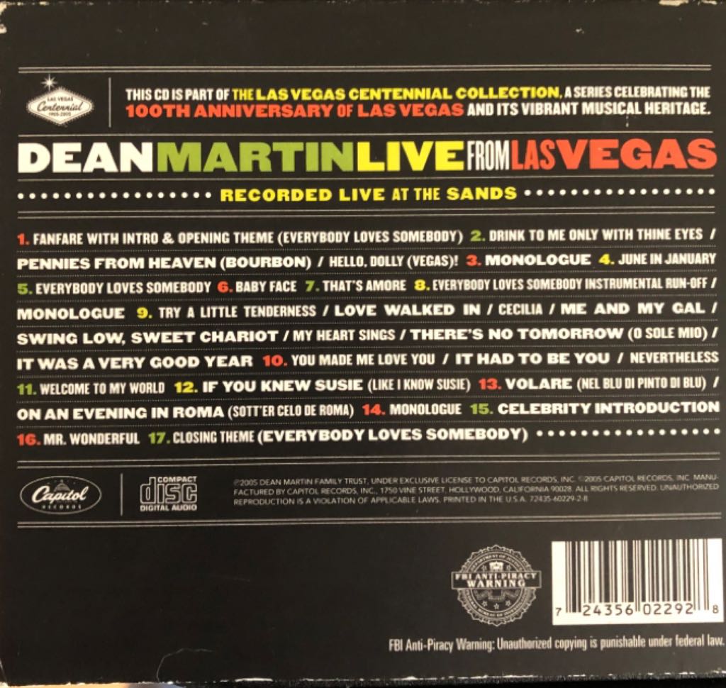 Live from Las Vegas - Martin, Dean (CD) music collectible [Barcode 724356022928] - Main Image 2