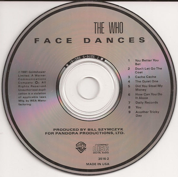 Face Dances - The Who (CD) music collectible [Barcode 075992741224] - Main Image 3