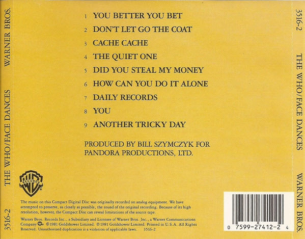 Face Dances - The Who (CD) music collectible [Barcode 075992741224] - Main Image 4