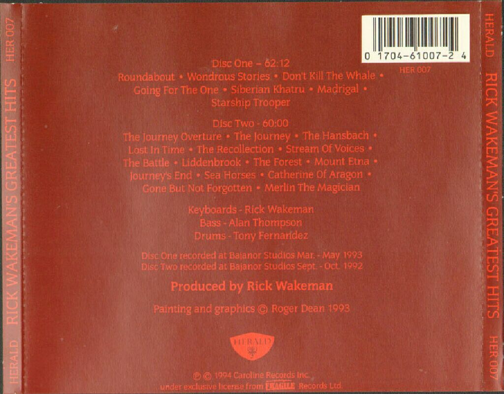 Greatest Hits - Rick Wakeman (CD) music collectible [Barcode 017046100724] - Main Image 2