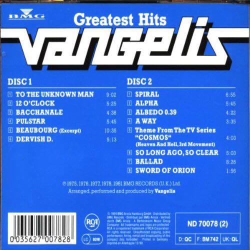 Greatest Hitss - Vangelis (CD) music collectible [Barcode 035627007828] - Main Image 2