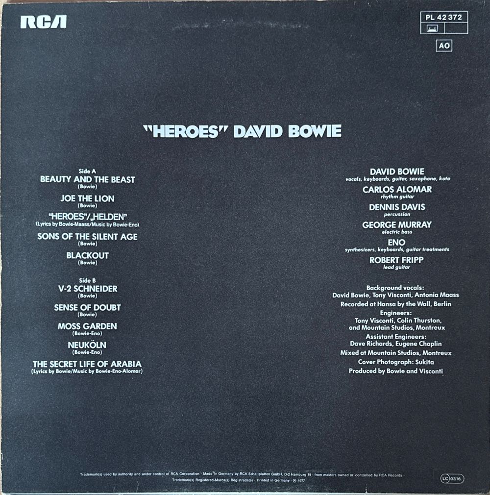 Heroes - Bowie, David (12” - 41) music collectible - Main Image 2