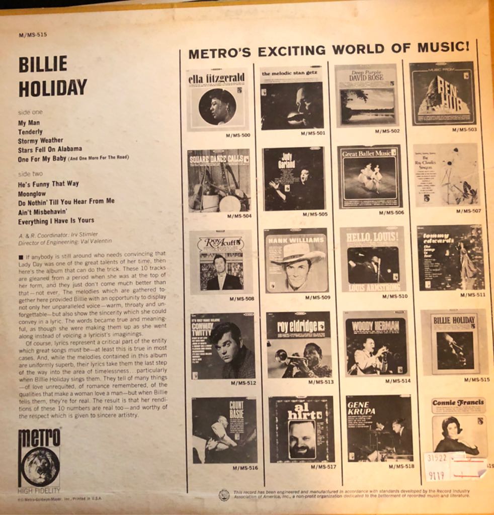 Billie Holiday - Billie Holiday (63) music collectible - Main Image 2