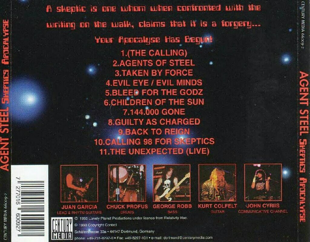 Skeptics Apocalypse - Agent Steel (CD) music collectible [Barcode 7277016600927] - Main Image 2