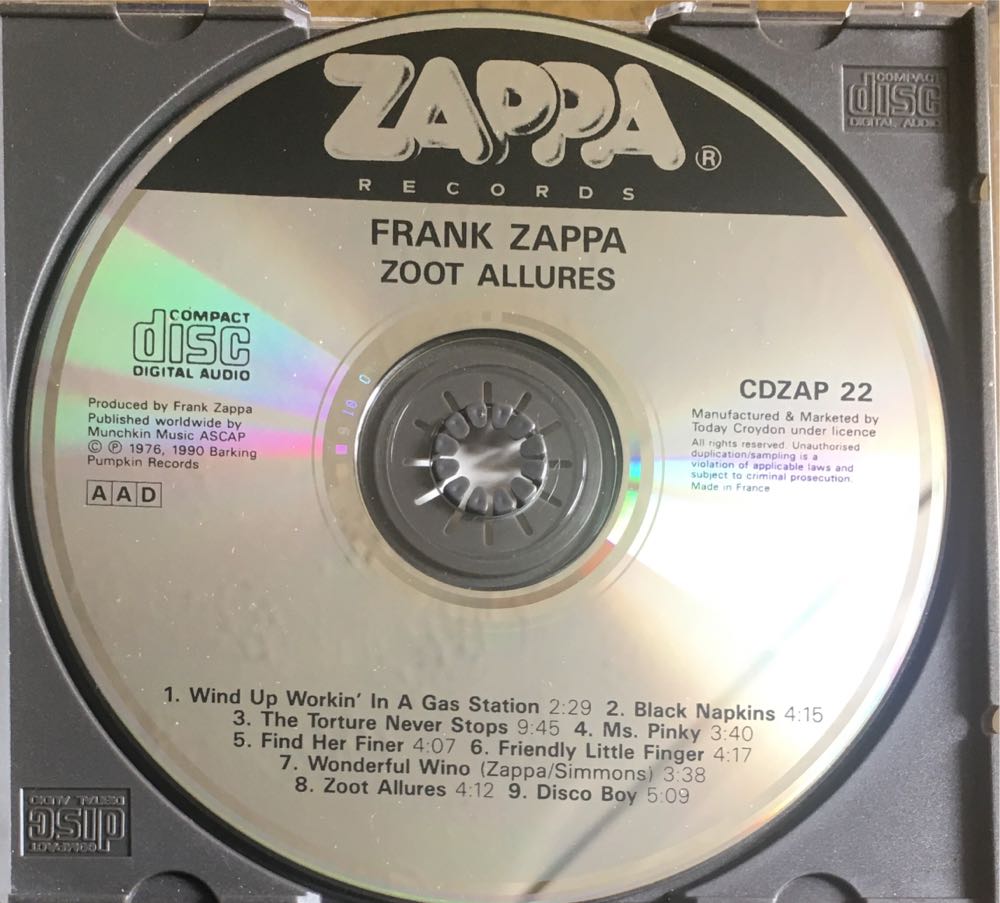 7a. Zoot Allures - Zappa, Frank (CD) music collectible [Barcode 5016583602222] - Main Image 3