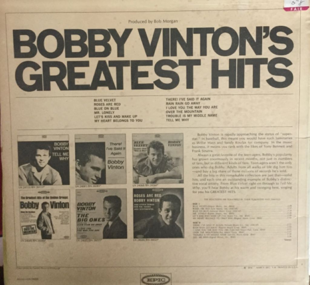 Bobby Vinton’s Greatest Hits - Zzz Keepers (12”) music collectible - Main Image 2