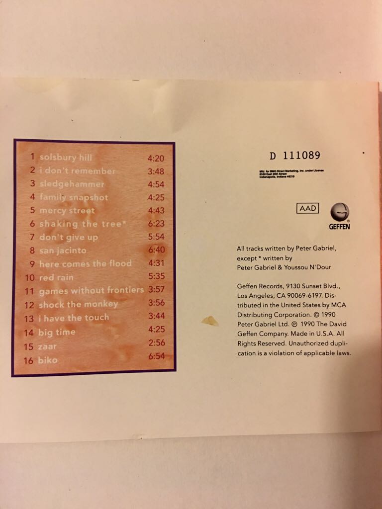 Shaking The Tree - Peter Gabriel (CD) music collectible - Main Image 2