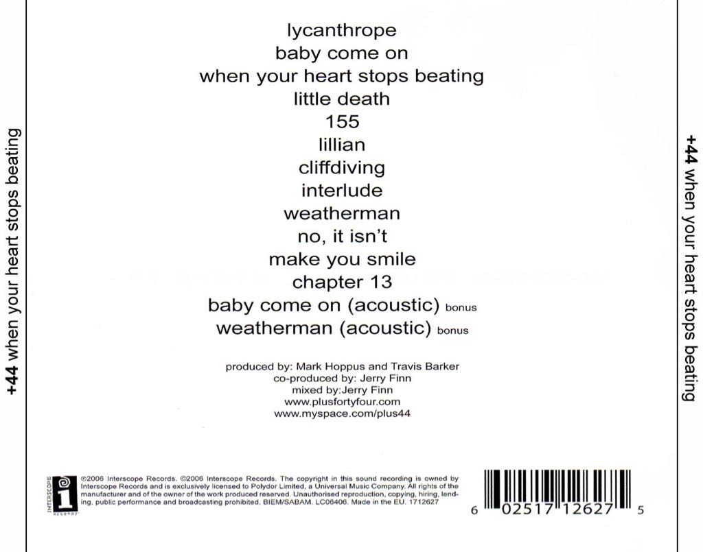 When Your Heart Stops Beating - +44 (CD - 46) music collectible [Barcode 602517126275] - Main Image 2