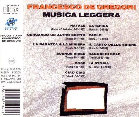 Musica leggera - Francesco De Gregori (CD) music collectible [Barcode 5099746715724] - Main Image 2