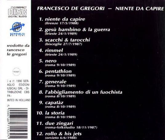 Niente da capire - Francesco De Gregori (CD) music collectible [Barcode 5099746715625] - Main Image 2